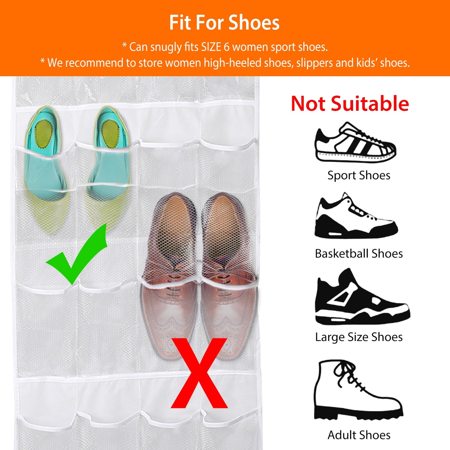 Over The Door Shoes Rack 24-Pocket Crystal Clear Organizer 6-Layer Hanging Storage Shelf For Shoes Slippers Small Toys Closet Cabinet