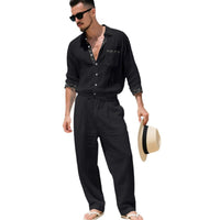 Mens Linen Shirt And Pants Two-piece Set