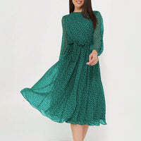European And American Leisure Vacation Style Polka Dot Long Sleeve Maxi Dress