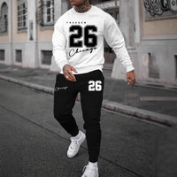 Sports Men's Clothing Casual Retro Digital Printed Round Neck Sweater Suit
