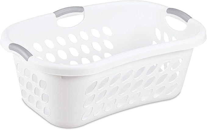 Hip Hold Plastci Laundry Basket, White with Titanium Handles