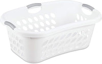 Hip Hold Plastci Laundry Basket, White with Titanium Handles