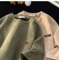 Retro Men's Suede Loose Half Sleeve T-shirt Teenagers Pop Top
