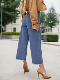New Women’s Fashionable Casual Plus Size Jeans, High Waist Wide Leg 7-inch Straight Leg Jeans, Suitable For Various Clothing, Women’s Plus Size Women’s Clothing