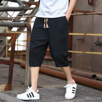 Mens Casual Loose Linen Cropped Pants