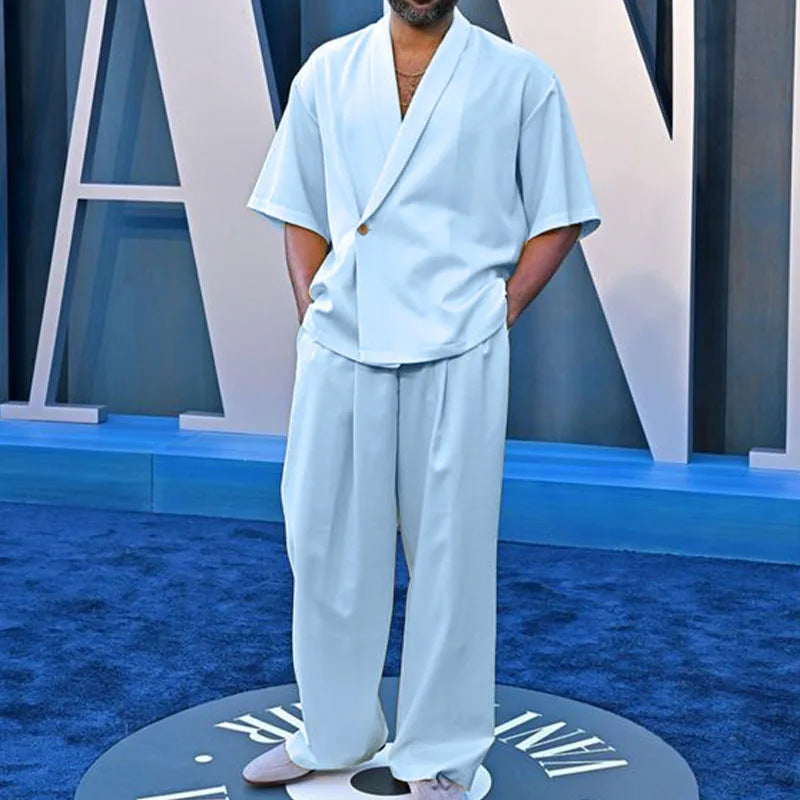 Fashion Personality Men Casual Polo Collar Suit