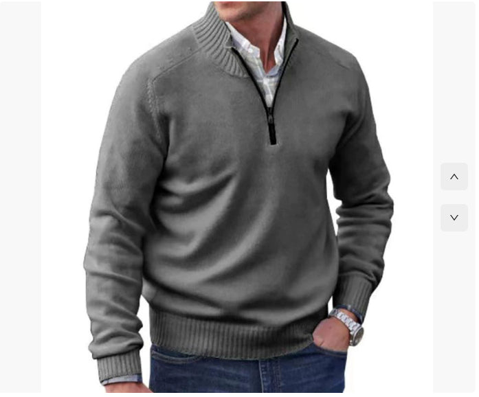 Men's Pullover Sweater Fashion Zipper Stand Collar Knitted Top Casual Solid Color Sweatshirt Clothing