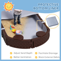 Kids Sandbox With Cover, 4 Corner Seats, Bottom Liner For Backyard, Garden, Outdoor, 71 X 42 W X 9, Dark Brown