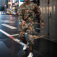 Sports Men's Clothing Casual Retro Digital Printed Round Neck Sweater Suit