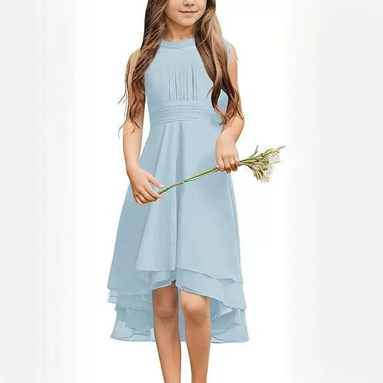 Halter Sleeveless Chiffon Short Front And Long Back Girls' Dress
