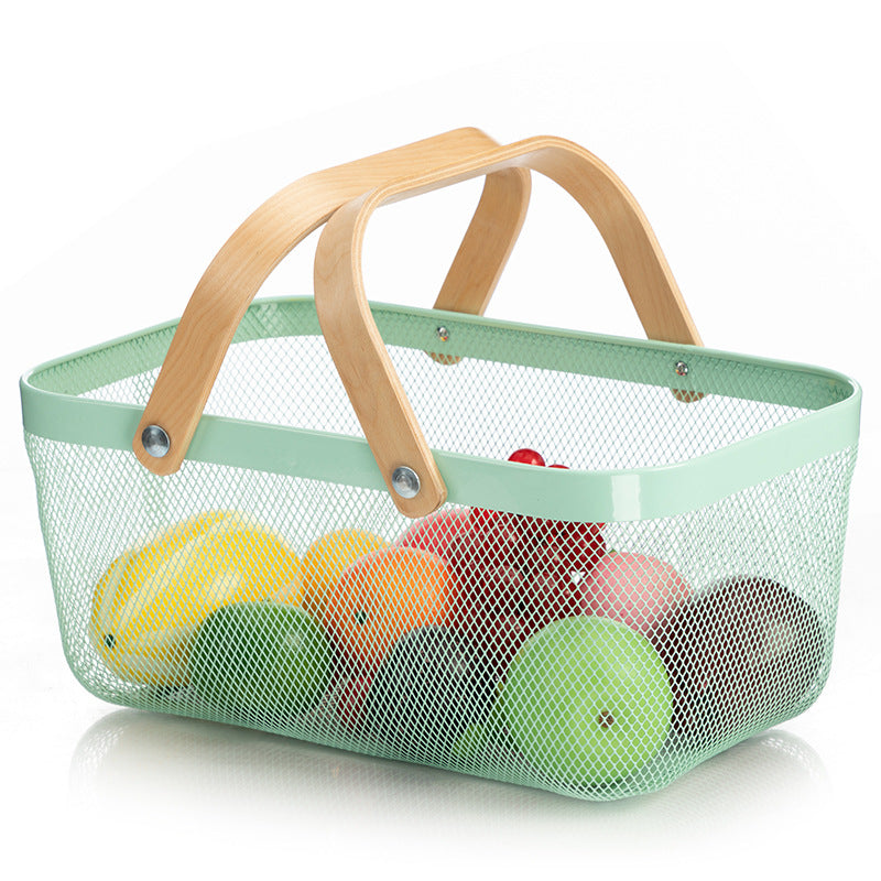 Wooden Handle Mesh Basket Fruit Basket