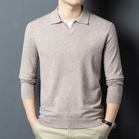 Autumn And Spring Seagull Collar 6 Wool Men's Anti-Pilling Knitted Long Sleeve Polo Shirt