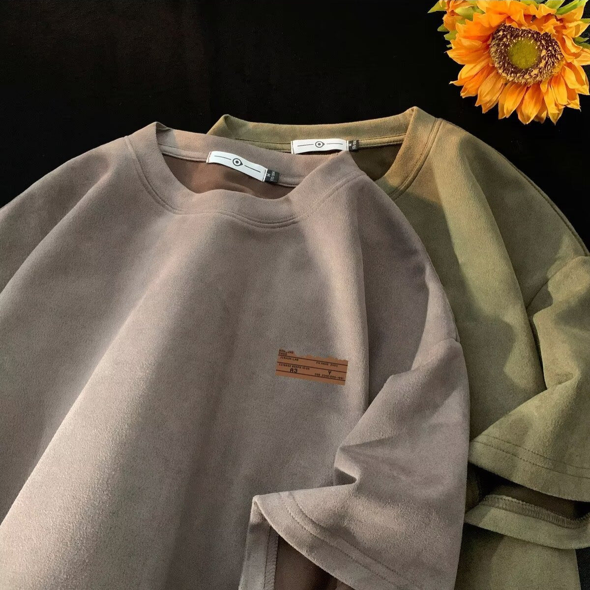 Retro Men's Suede Loose Half Sleeve T-shirt Teenagers Pop Top