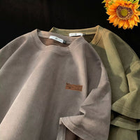 Retro Men's Suede Loose Half Sleeve T-shirt Teenagers Pop Top