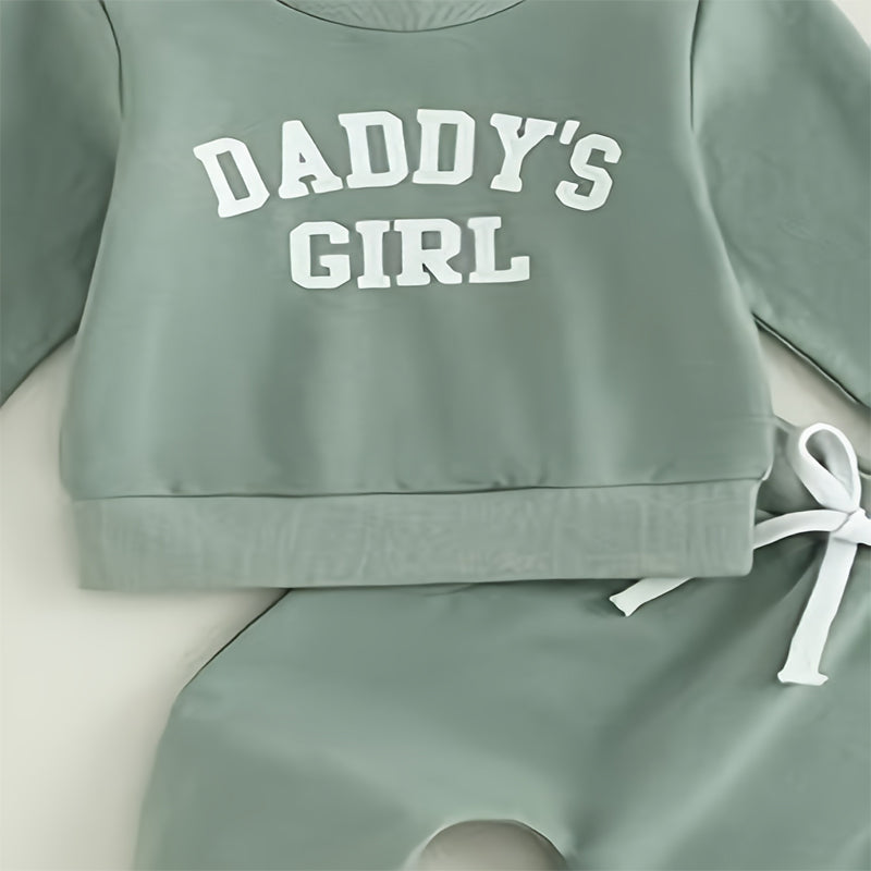 Baby Girl's 2-Piece Letter Print Sweater Set Long Sleeve Pullover And Jogger Pants With Drawstring Waist