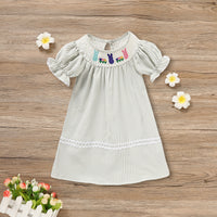 Infant Baby Girls' Easter Bunny Smocked Dress Embroidered Short Sleeve Casual Summer Dress