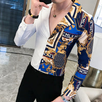 British Style Long-sleeved Printed Shirt Men's Slim Fit