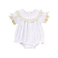 Baby Girl White Lace Romper Soft & Stylish Short Sleeve Bubble Jumpsuit For Wedding Season & Summer