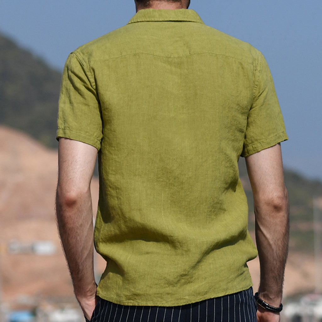 Vintage Chinese style lapel slim cotton shirt