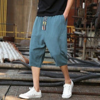 Mens Casual Loose Linen Cropped Pants