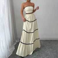 Women's Summer 2-Piece Set, Strapless Tube Top & Flared Ruffle Skirt
