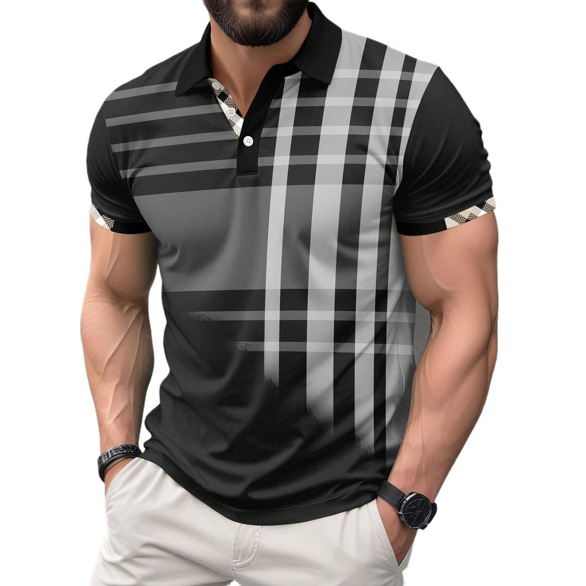 Mens Spring Summer Street-Style Lapel T-Shirt