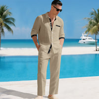 Mens Linen Shirt And Pants Two-piece Set