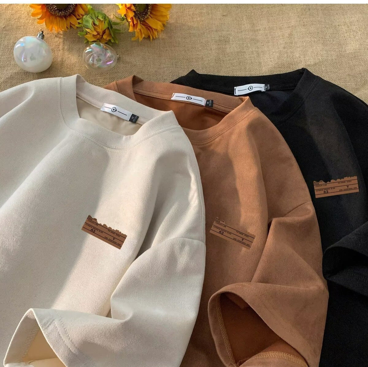 Retro Men's Suede Loose Half Sleeve T-shirt Teenagers Pop Top