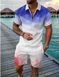 Men's Casual Contrast Color POLO Zip Lapel Shirt
