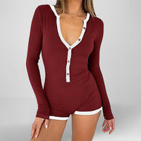 Shapewear V Neck Slim Fit Long Sleeve Jumpsuit