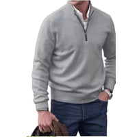 Men's Pullover Sweater Fashion Zipper Stand Collar Knitted Top Casual Solid Color Sweatshirt Clothing