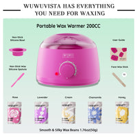 Waxing Kit 19 Items, WUWUVISTA Hair Removal Wax Kit With Wax Melt Warmer Waxing Beads For Face, Brazilian, Full Body, Bikini Suitable For Plugs Of American & European Specifications