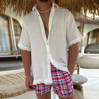 Men's Cotton Linen Short Sleeved Casual Loose Fitting T-shirt