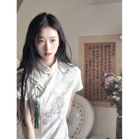 New Chinese Style National Style Retro White Improved Cheongsam