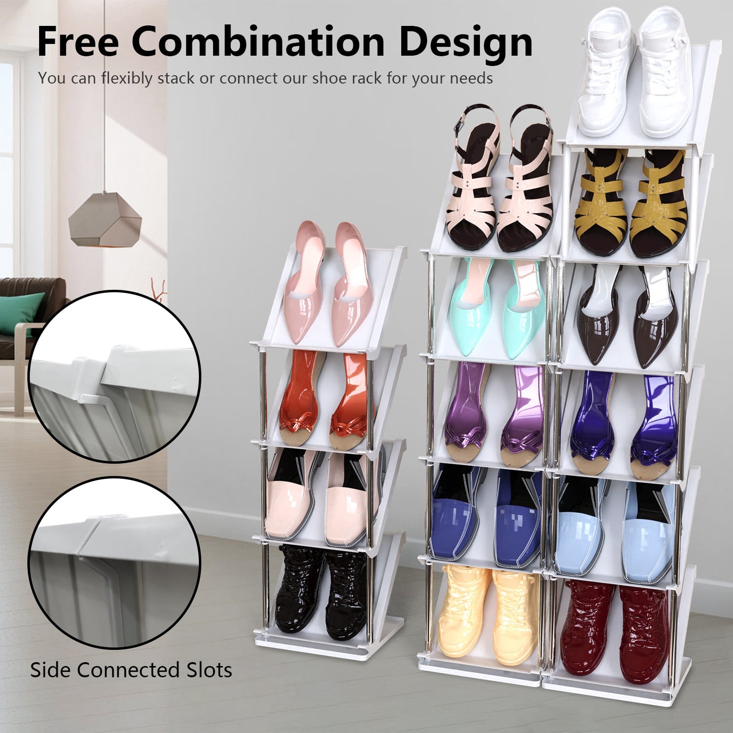 8 Tier Vertical Shoe Rack Narrow Free Standing Storage Organizer For Entryway Space-Saving Stackable Shoe Holder Corner Shoe Tower For Entryway Bedroom Hallway Living Room