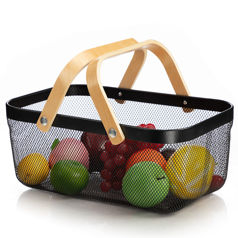 Wooden Handle Mesh Basket Fruit Basket