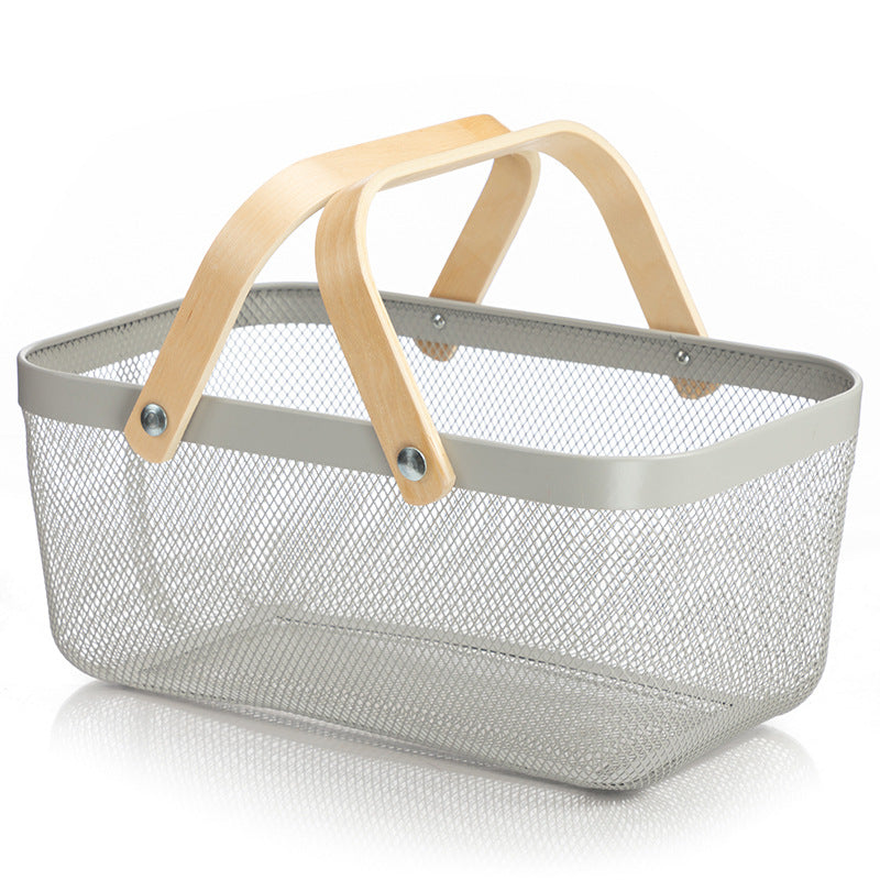 Wooden Handle Mesh Basket Fruit Basket