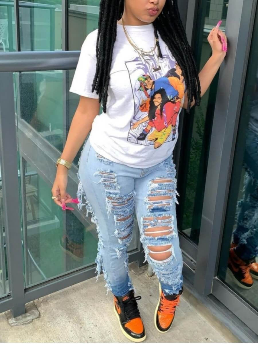 Women's Fashion Trend Ripped Stretch Jeans, Slim-fit Gradient Jeans, Suitable For All Kinds Of Wear, The Perfect Holiday Gift, Denim For Women