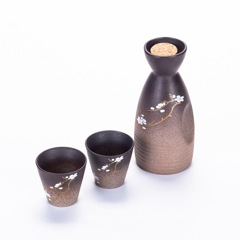 Vintage Ceramic Sake Pot Cup Set Japanese Cherry Blossom Hip Flasks White Wine Spirits Liquor Cup Home Kitchen Flagon Drinkware