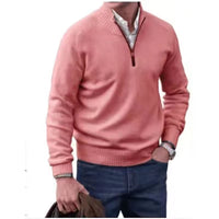 Men's Pullover Sweater Fashion Zipper Stand Collar Knitted Top Casual Solid Color Sweatshirt Clothing