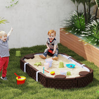 Kids Sandbox With Cover, 4 Corner Seats, Bottom Liner For Backyard, Garden, Outdoor, 71 X 42 W X 9, Dark Brown
