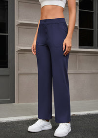 Women's New Button Up Straight Leg Pants With Pocket Loose Yoga Pants