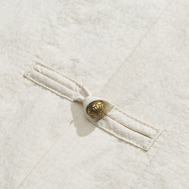 New Chinese Style Worn Looking Washed-out Stand Collar Chinese Style Shirt