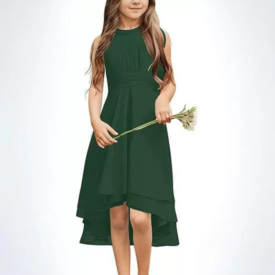 Halter Sleeveless Chiffon Short Front And Long Back Girls' Dress