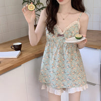 Korean Style Mori Style Floral Homewear With Braces Sweet Pajamas Suit