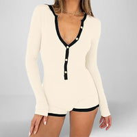Shapewear V Neck Slim Fit Long Sleeve Jumpsuit