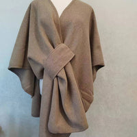 Fur Collar Fur Ball Knitted Cardigan Cape And Shawl