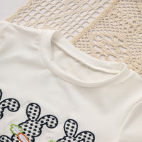 Toddler Casual 2-Piece Set, Bunny & Carrot Embroidered Short Sleeve T-Shirt With Striped Pocket Shorts