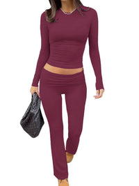 Leisure Sports Two-piece Set, Long Sleeved High Waisted Foldable Flared Pants, Sports Suit, Streetwear