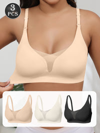 3PCS EssElegance Wire-free Adjustable Seamless Bra For Women - Breathable Sheer Mesh Daily Comfort, Non-Slip Straps & Back Smoothing, All-Season Lightweight Bralette